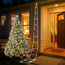 Christmas Decorations LED Ladder Lights with Climbing Santa Claus, 10ft Indoo...