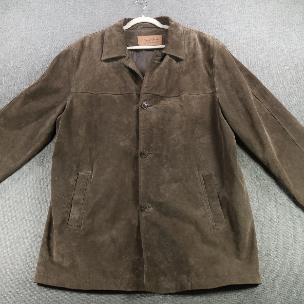 Manteau Daim Marron Newport Harbor Mi-long Pour Homme - Taille M, Style Grange Rétro