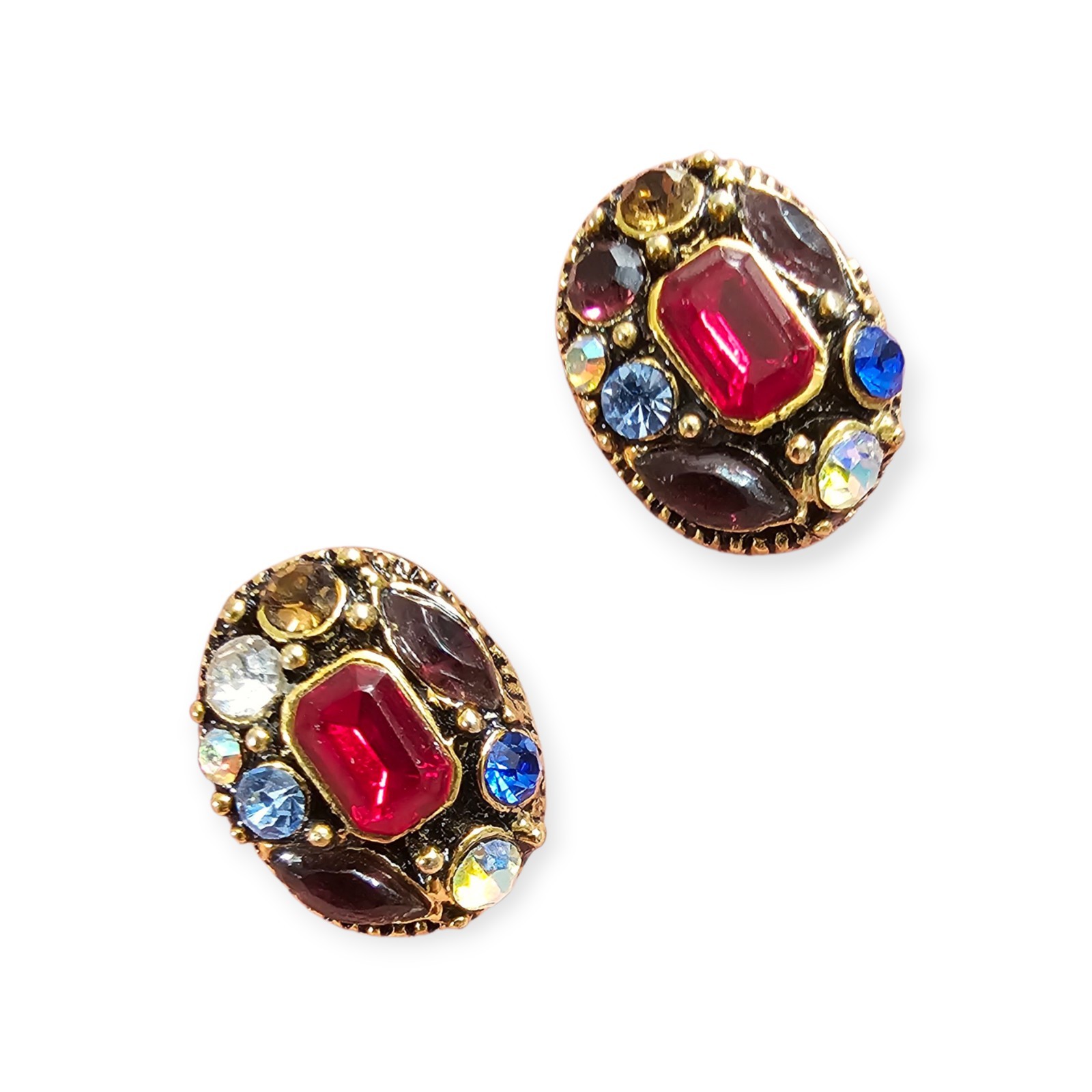 Multicolor Bold Rhinestone Post Earrings Lot Of 4… - image 3