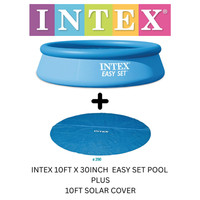 INTEX 10FT EASY SET PADDLING SWIMMING POOL C/W 10 FT SOLAR COVER LARGE FAMILY