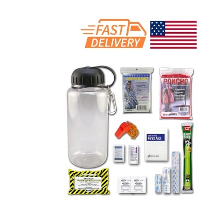 Emergency Preparedness Kit with Water Bottle Food Bar and First Aid Essentials