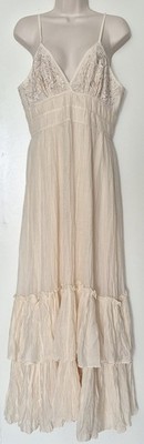 French Connection Embroidered Maxi Dress Sleeveless Beige Size 6