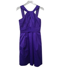 Davids Bridal SZ 6 Regency Dress POCKETS Purple Lapis Sateen Cotton Short NEW