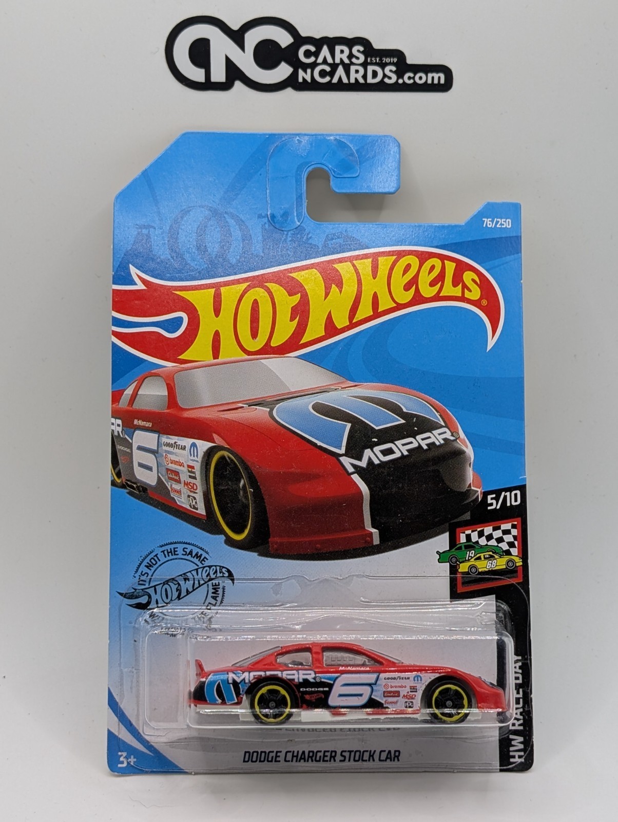2019 Hot Wheels HW Race Day 5/10 Dodge Charger Stock Car Red (Soft Corners)