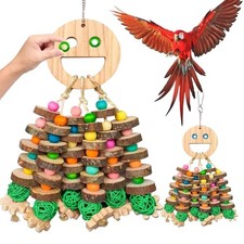 Large Parrot Toys, Multi-Color Wooden Block with Halloween Shape Bird HappyFace