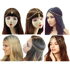 Gold Head Chain Pearl Sequins Rhinestone Headband Crystal Bohemian Hair Bands...