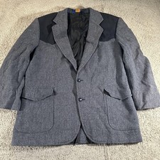 Vtg Pendleton Sport Coat Jacket Mens 46L Gray Wool Herringbone Shooting Patches