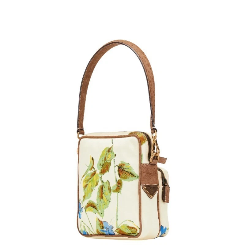 Prada Triangular Logo Plate Botanical Print Mini Handbag Multicolor Leather Used - Image 2 of 4