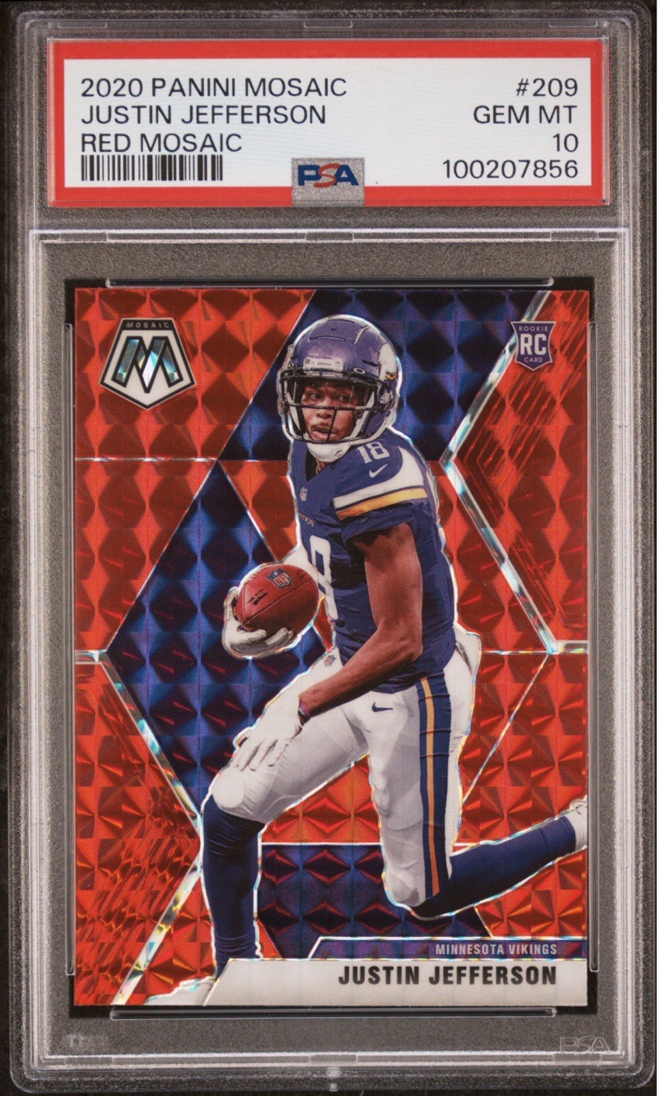 2020 Panini Mosaic Justin Jefferson Rookie #209 Red Mosaic PSA 10