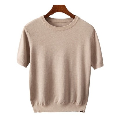Mens Knitted Jumper Short Sleeve Top Crew Neck Pullover Knit Slim Fit