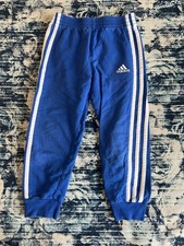 Adidas Blue Athletic Track Pants White Three Stripes Boys Sporty Pants Size 5