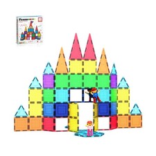 PicassoTiles 63pc Magnetic Tile Building Block Set with 2 Character... Fast Ship