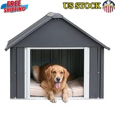 Weatherproof Metal Dog House Indoor Outdoor Durable Pet Shelter Easy Assembly US