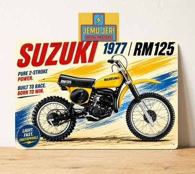 1977 Suzuki RM125 Metal Tin Sign Vintage Motocross Garage Poster 20x30cm