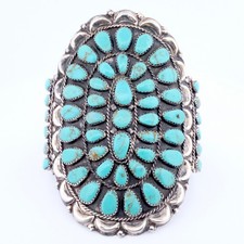 Vintage Zuni Sterling Tall Turquoise Petit Point Cluster Cuff Bracelet, Signed