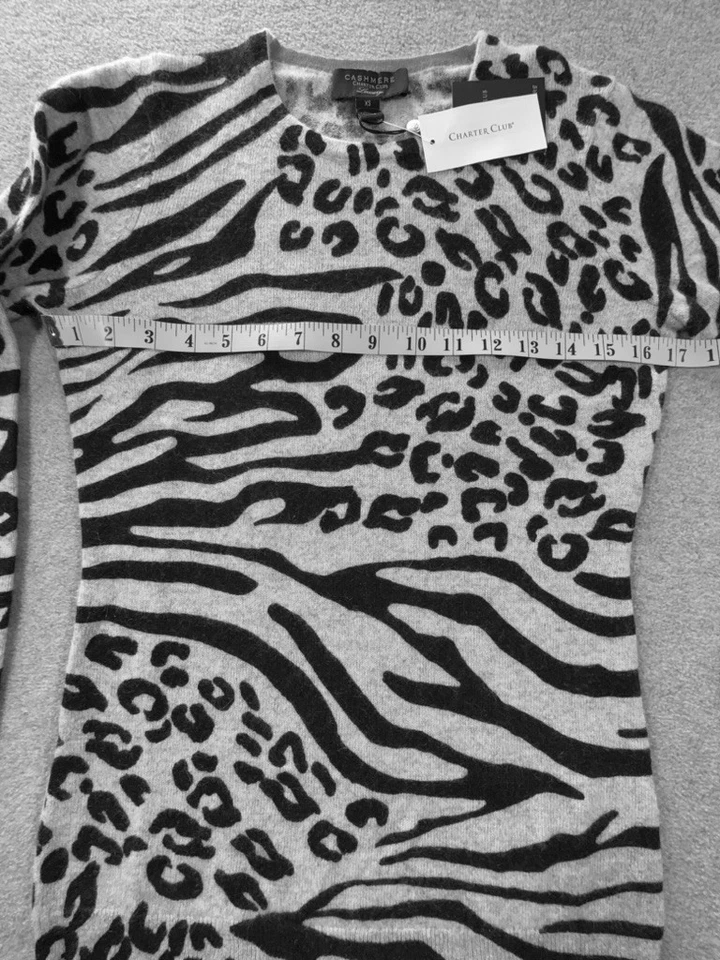 Suéter Charter Club Luxury 100% Cachemira XS - Gris Hielo Estampado Leopardo NUEVO con Etiquetas Foto 4 de 4