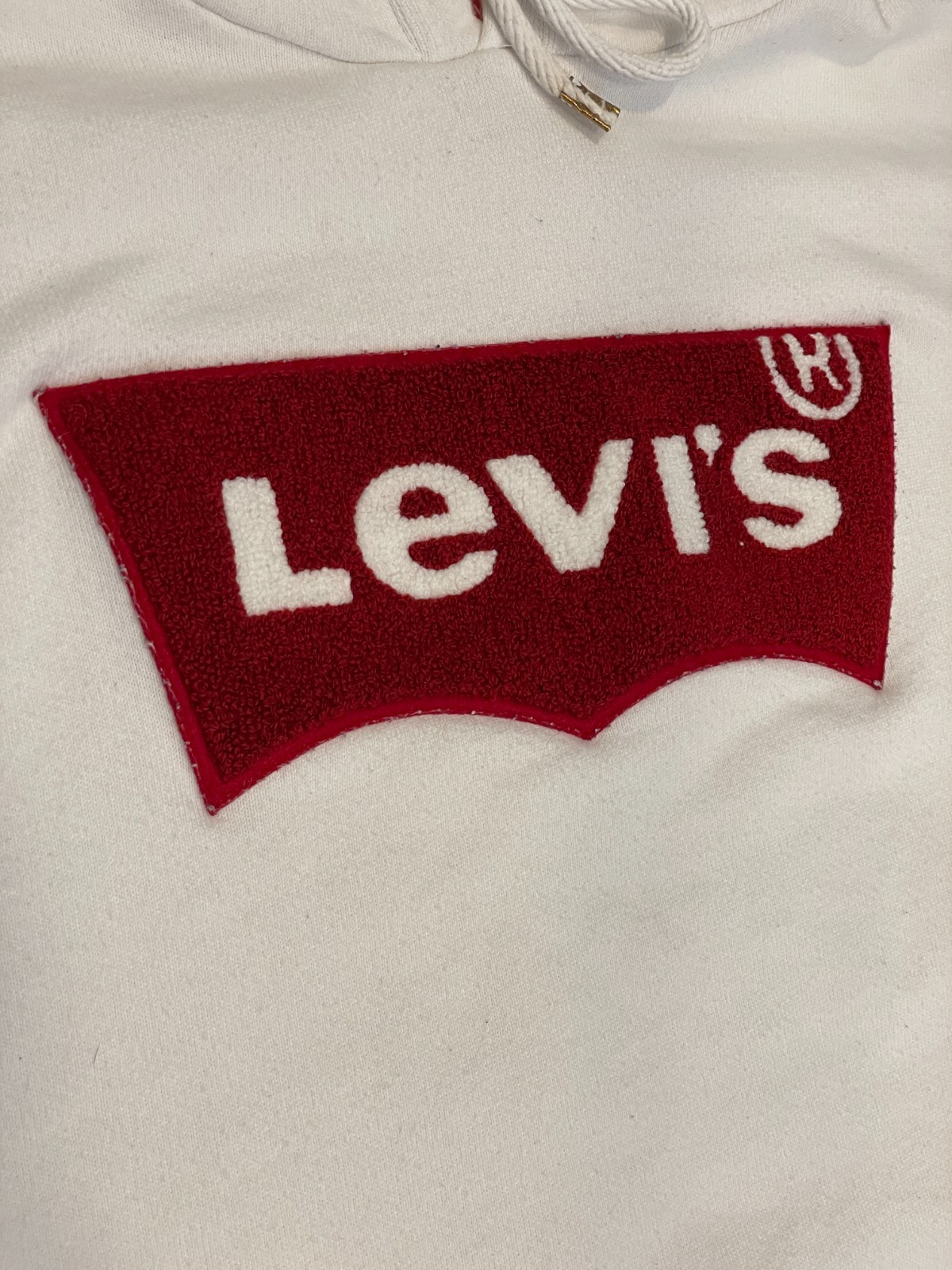 Levis Hoodie Mens L White Extra Heavyweight Embroidered Big Logo Fleece Pullover thumbnail 3