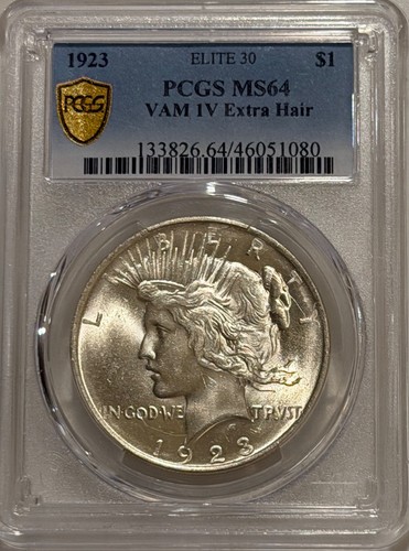 1923 P Peace Silver Dollar PCGS MS64 VAM-1V Extra Hair Elite 30/Gold Shield
