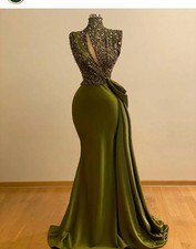 Beaded Mermaid Prom Dresses Vintage High Neck Evening Gown Saudi Long Party Gown