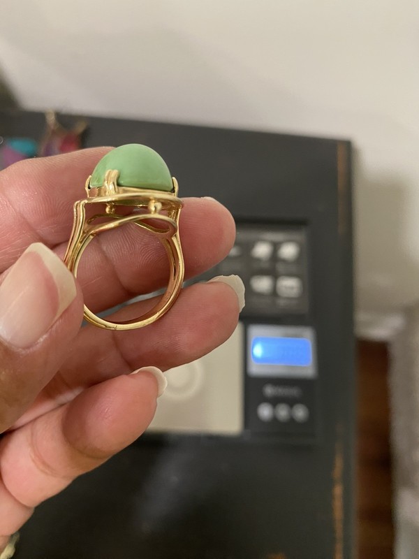 Vintage State 14K Gold Oval Jade ? 8.12g Size 8.25 Ring Please Reed Description.