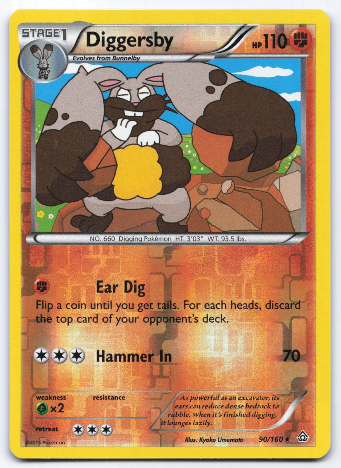 Diggersby 90/160 Primal Clash Reverse Holo Rare Pokemon Card LP