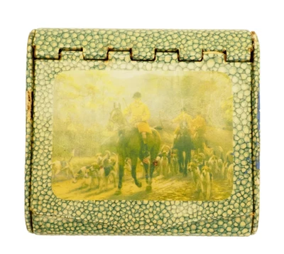 Vintage Faux Shagreen Hunting Scene Tin Snuff Cigs;. - Image 1 of 4