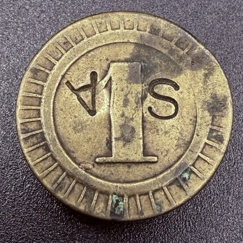 Antique Brass Trade Token SA Counterstamp “1” w/ Rosette Star Unattributed Coin