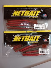 2 Packs Netbait Big Bopper Swim Worm 5&3/4" Green Pumpkin Texas Red 