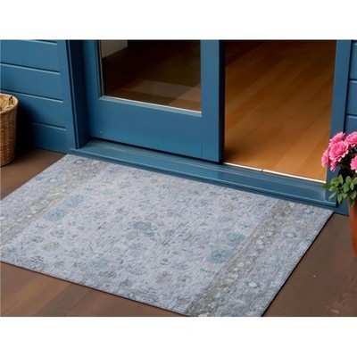 3x5 ft. Sky Blue Gray & Ivory Tribal Washable Traditional Indoor & Outdoor Re...