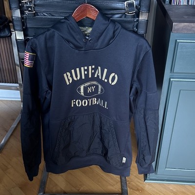 Men's M Black Buffalo Bills NY salute to soldiers Pullover Hoodie Fleece Graphic