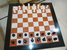 Handcrafted Red Marble & White Stone Chess Board | Luxury Inlay Marble Game
