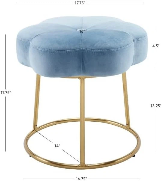 Linon Light Blue and Gold Vanity Accent Talulah Stool - Image 3 of 4