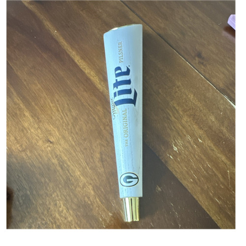 Miller Lite Pilsner Draft Beer Tap Handle White Wood Look w/ Gold Base