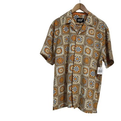 Fresh Prints of Bel-Air Mens Mandala Tile Button Up Shirt Naturals Large NEW