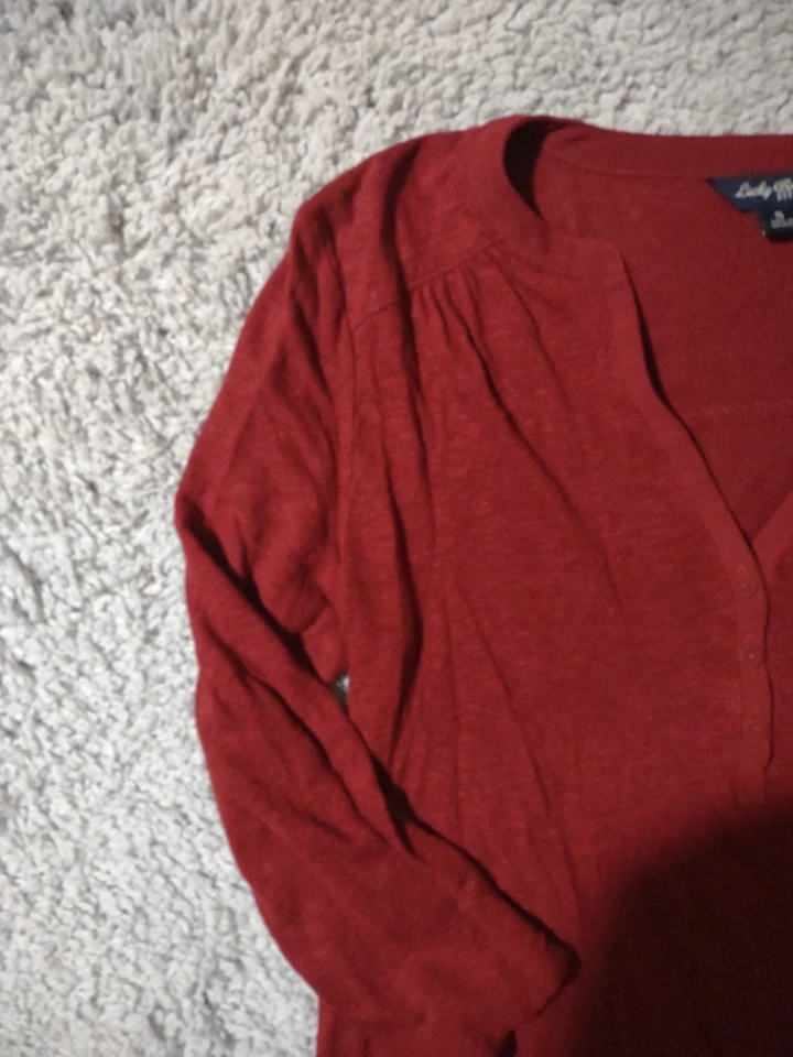 Lucky Brand Para Mujer Talla Pequeña Rojo Manga 3/4 Dobladillo Transparente Cuello en V Mezcla de Lino Foto 2 de 4