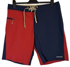 NWT 69 Patagonia M  s STRETCH WAVEFARER BOARD SHORTS 21" Navy Blue w/Red Sz 34