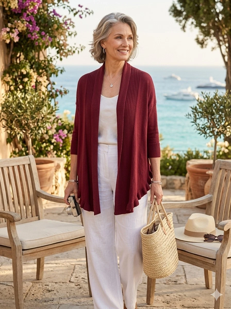 New!! NWT. Soft Surroundings Burgundy Draped Ruffle Poncho Cardigan Size S/M
