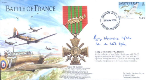 CC79 WWII RAF Battle of France FDC signed WW2 Hurricane pilot HARRIS