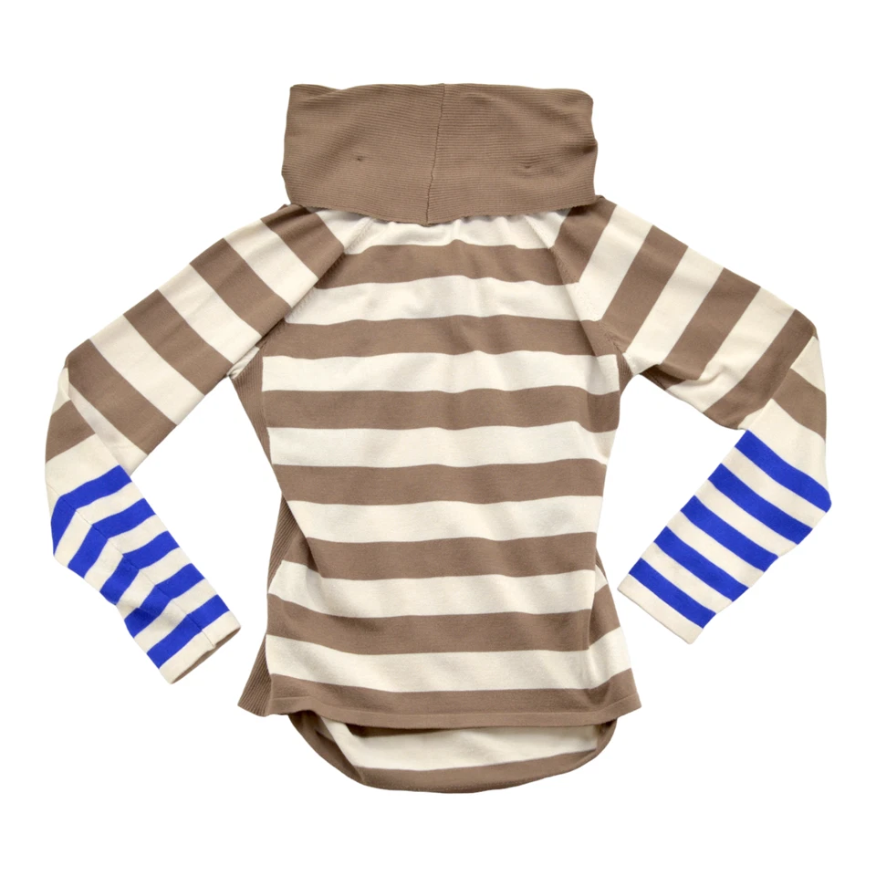 The Limited Sweater Small Cream Tan Blue XL Cowl Neck Striped Ruched Sides - Image 3 of 3