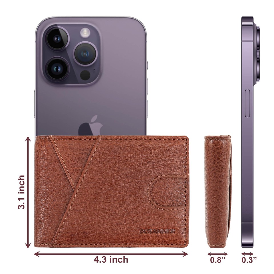 Genuine Leather Bifold Mens Compact Wallet RFID Blocking 7 Credit Card