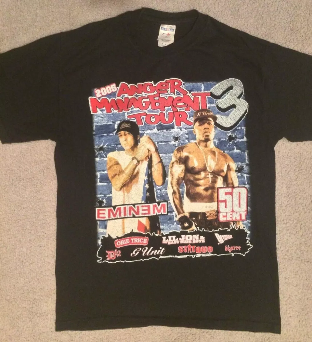 EMINEM 50 CENT Anger Management Tour 3 2005 Tour T Shirt Sz M Hip Hop Rap Tee