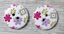 wood round flower sewing buttons 2 holes 3/4 inch purple red  #9