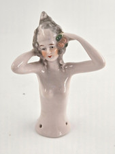 Porcelain Half Doll Marked Foreign Victorian Nude Pin Cushion Gray Hair