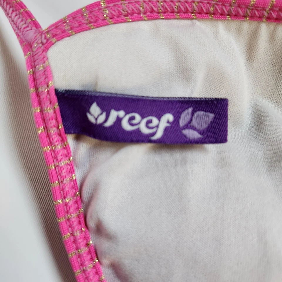 Top de bikini Reef halter triángulo medio rosa a rayas para jóvenes Foto 4 de 4