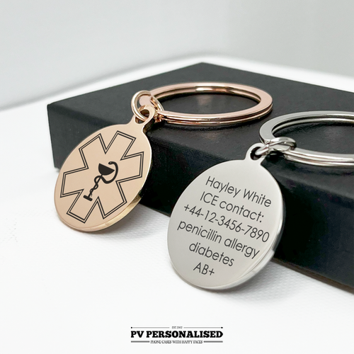 Medical Id Alert Keychain Keyring Tag Diabetes Allergy Awareness Medic Health - Afbeelding 1 van 8