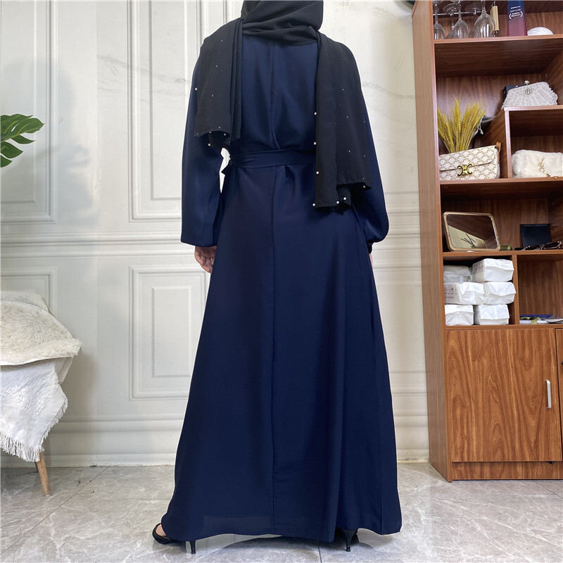 HS0477 Casual abaya solid color airy women's long sleeve round neck maxi dress main image 1
