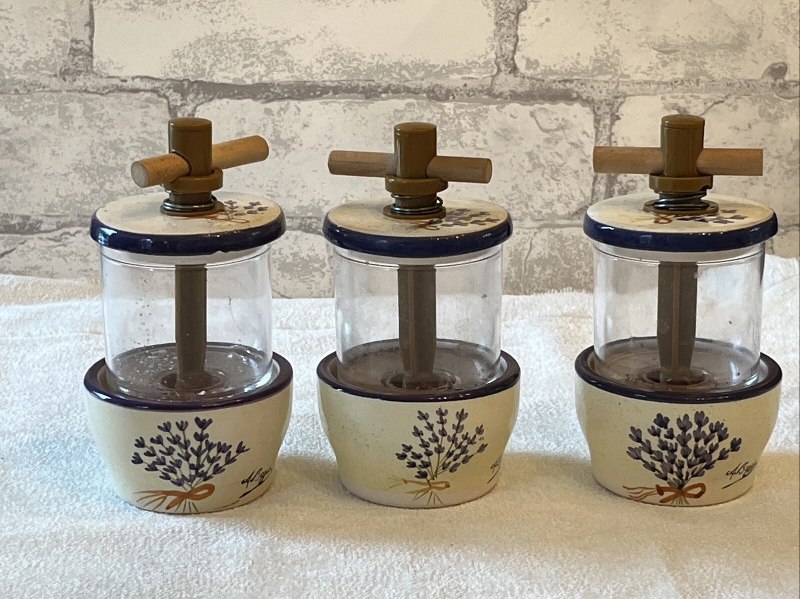 Set Of 3 Vintage French A. Baqua Hand Painted Floral Salt Pepper Spice Grinders