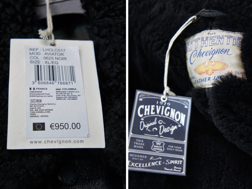CHEVIGNON ECHTES LAMMFELL SHEARLING LEDER Bomber G-1 Jacke Mantel S-XXL SCHWARZ - Bild 4 von 4