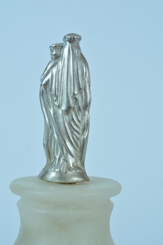 Cute 19THc miniature Virgin and Child statue alabaster pesdestal - Photo 4 sur 6