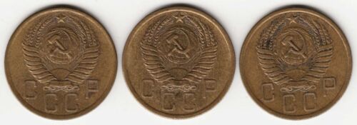 1954 - 1955 - 1956 RUSSIA USSR Y#115 Set 3 Copper Coins 5 KOPEKS in aUNC - Picture 3 of 3